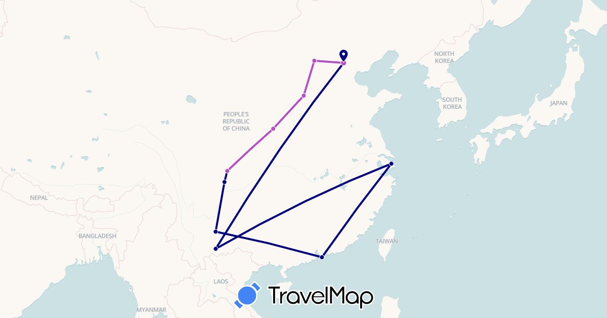 TravelMap itinerary: driving, train in China, Hong Kong (Asia)